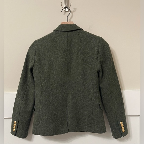 J. Crew Army Green Gold Buttons Wool Blend Career Style Blazer Size 0-Petite - Picture 4 of 10